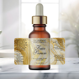 Ivory Marble & Gold Glitter Dropper Bottle Adressetikett