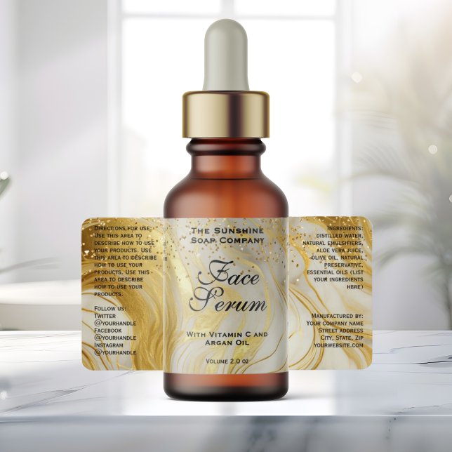 Ivory Marble & Gold Glitter Dropper Bottle Adressetikett (Skapare uppladdad)