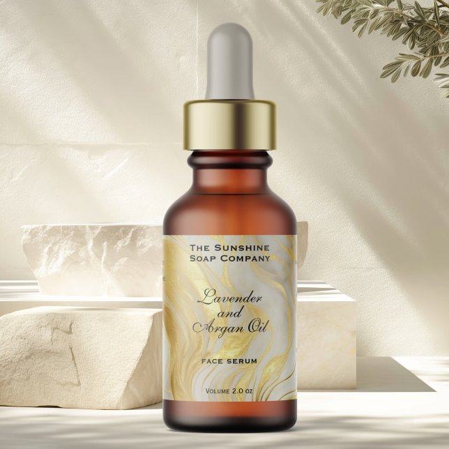 Ivory Marble & Guld Cosmetics Dropper Flaska Adressetikett (Skapare uppladdad)