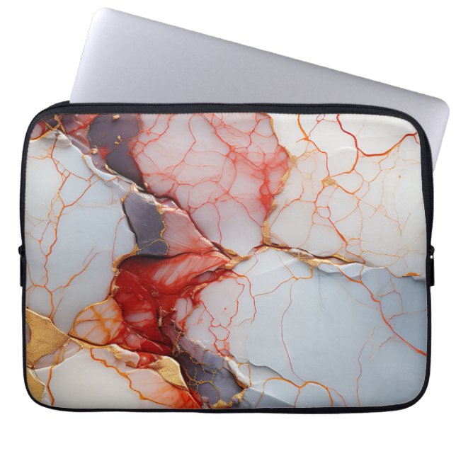 Ivory Marble with Crimson & Gold Veins Laptop Fodral (Framsidan)