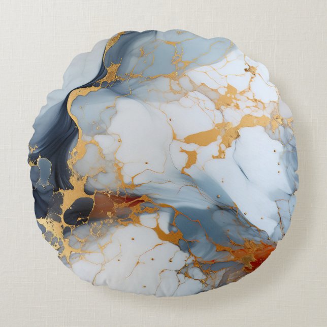 Ivory Marble with Gold & Rust Veins Rund Kudde (Framsidan)