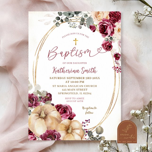 Ivory Marsala Pumpkin Baptism Inbjudningar (Skapare uppladdad)