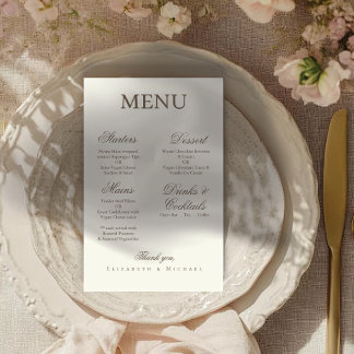 Ivory Minimalist Boho Script Wedding Menu
