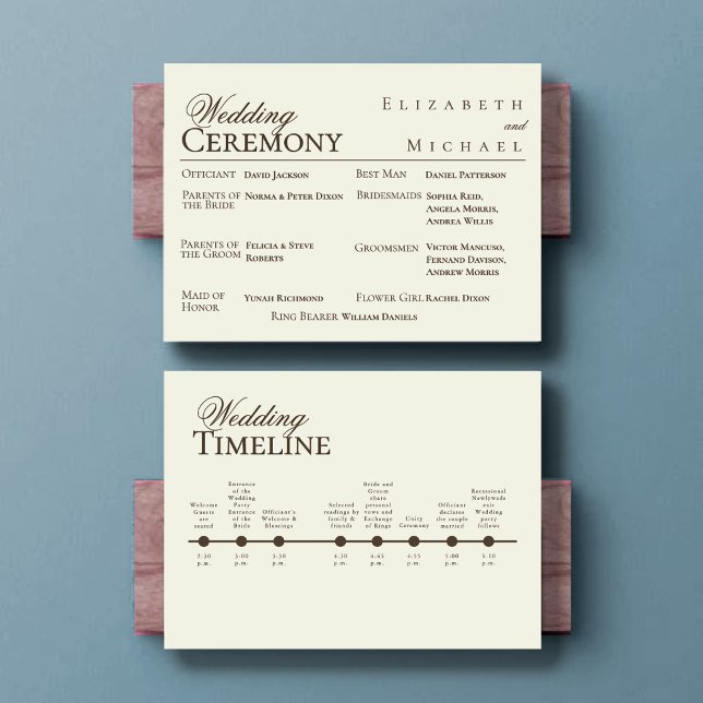 Ivory Minimalist Boho Wedding Program Timeline (Skapare uppladdad)