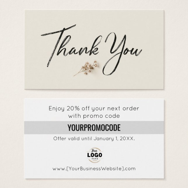 Ivory Minimalist Botanical Thank You Discount Card Visitkort (Framsida & baksida)
