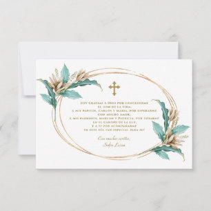 Ivory Mint Blommigt Gracias Con Oración Bautizo Tack Kort