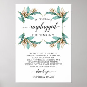 Ivory Mint Blommigt Unplugged Bröllop Ceremony Sig Poster