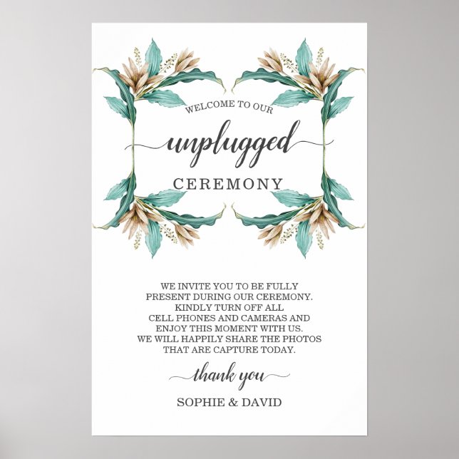Ivory Mint Blommigt Unplugged Bröllop Ceremony Sig Poster (Framsidan)