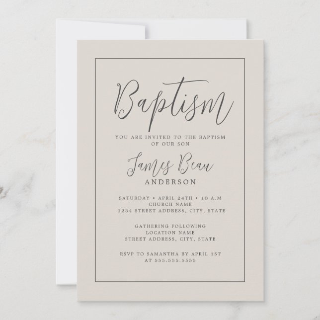Ivory Modern Baptism Inbjudningar (Framsida)