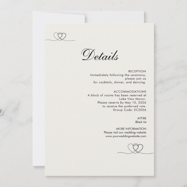 Ivory Modern Chic Wedding Details Enclosure Card Inbjudningar (Framsida)