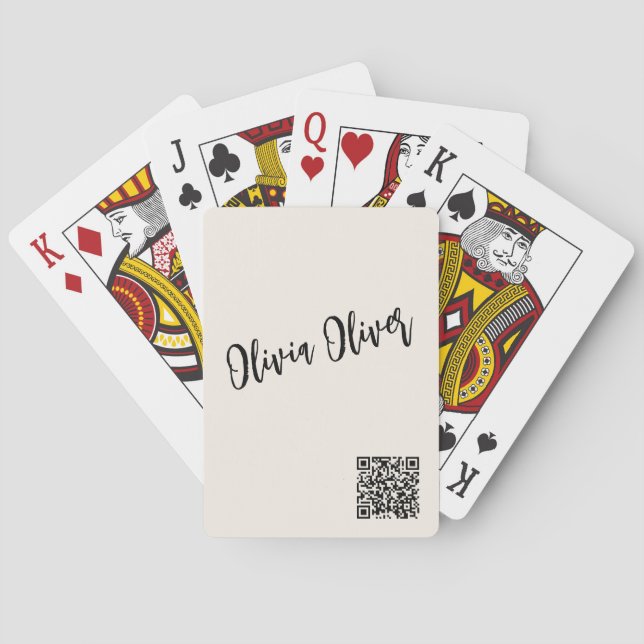Ivory Modern Script Business Branding QR Code Casinokort (Baksidan)