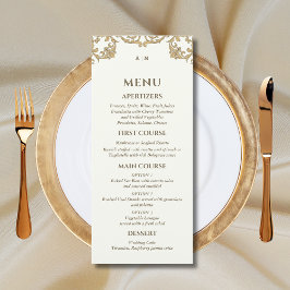 Ivory Monogram Baroque Christian Wedding Menu Meny
