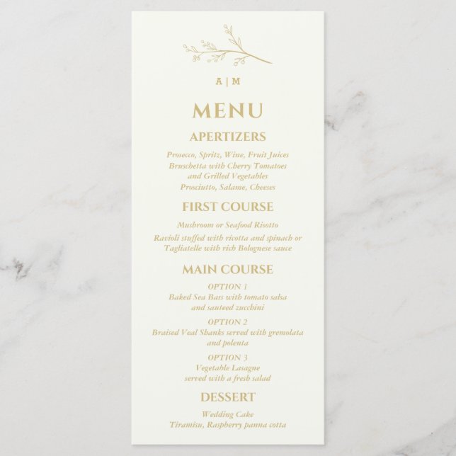 Ivory Monogram Botanical Minimalist Wedding Meny (Framsida)