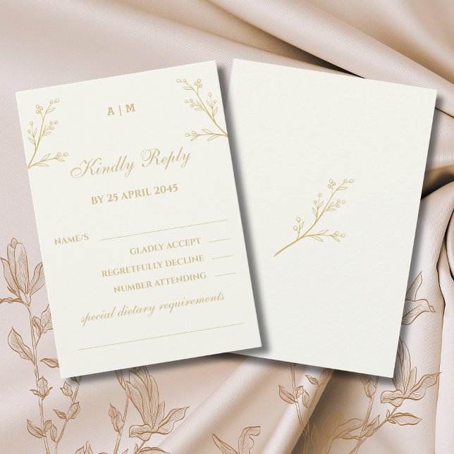 Ivory Monogram Botanical Wedding RSVP Card OSA Kort (Skapare uppladdad)