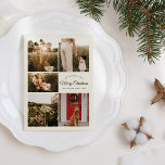 Ivory Mycket God jul 5 Photo Collage Julkort<br><div class="desc">Den här ivorianska Helgdag med fem fotosamlingskort i mycket God jul har en sofistikerad ljuskrämbakgrund med en blandning av enkel svart text och klassisk kalligrafi parad med en minimalistisk boho-stil som strejkor en perfekt mellan ren och modern finess och vintage elegans. Den här charmerande designen är ett härligt sätt att...</div>