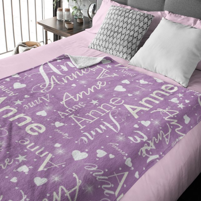 Ivory Namn Cute Hearearts över Lavender Magic Fleecefilt (Skapare uppladdad)