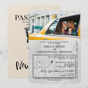 Ivory New York City Passport Bröllop Inbjudningar
