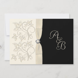 Ivory och Black med Pearl Kärlek Knot-inbjudan Inbjudningar