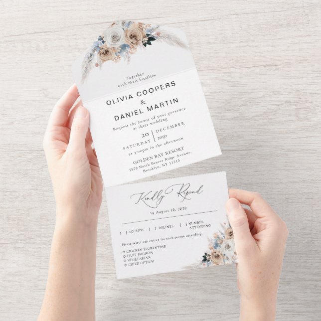 Ivory och Blue Boho Blommigt Bröllop (Avrivbar del)