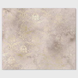 Ivory och Guld Grunge Distress Damask Presentpapper