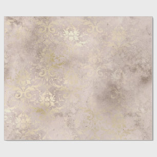 Ivory och Guld Grunge Distress Damask Presentpapper