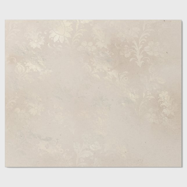 Ivory och White Grunge Distress Damask Presentpapper (Platt)