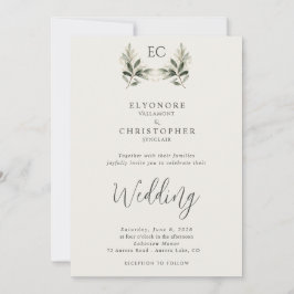 Ivory Olive Branch Monogram Photo Wedding  Inbjudningar