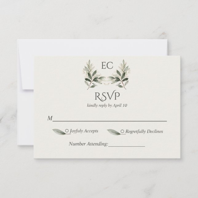 Ivory Olive Branch Monogram Wedding OSA Kort (Framsida)