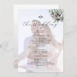 Ivory Olive Monogram Photo Wedding Program