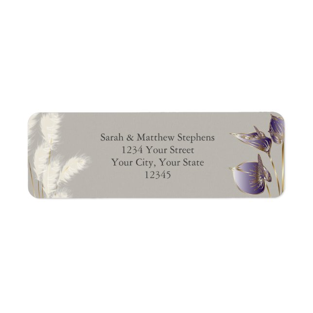 Ivory Pampas Grass Amethyst Anthurium Returadress Etikett (Framsidan)