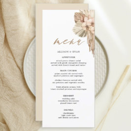 Ivory Pampas Grass Bohemian Bröllop Menus Meny