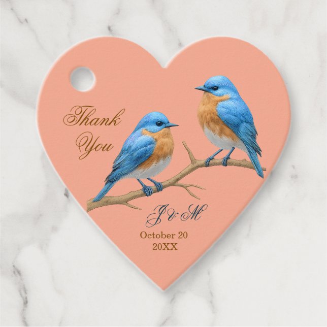 Ivory Pastel Lovebird Romantic Bluebirds Bröllop Gåvor Etiketter (Framsida)