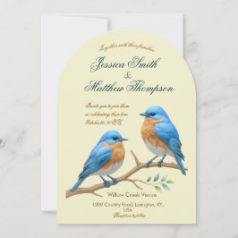 Ivory Pastel Lovebird Romantic Bluebirds Bröllop Inbjudningar