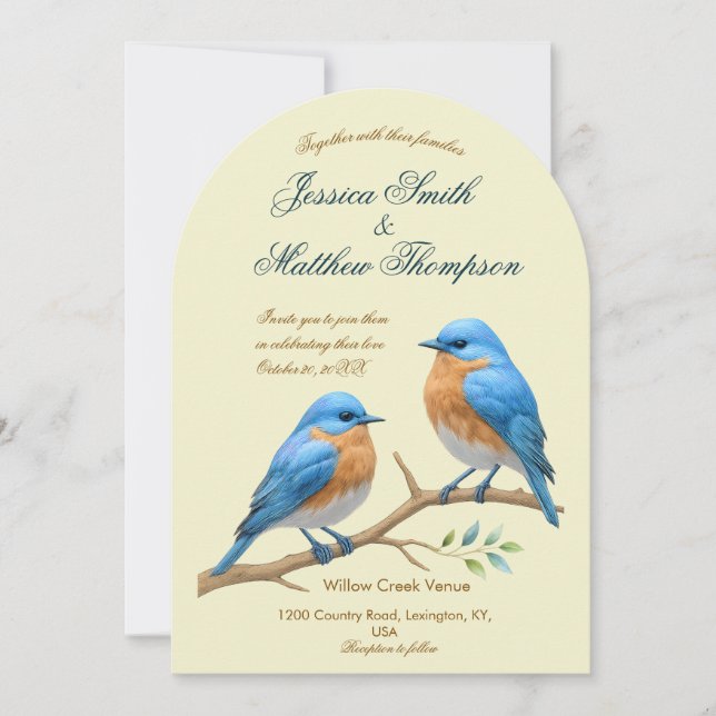 Ivory Pastel Lovebird Romantic Bluebirds Bröllop Inbjudningar (Framsida)