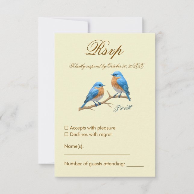 Ivory Pastel Lovebird Romantic Bluebirds Bröllop OSA Kort (Framsida)