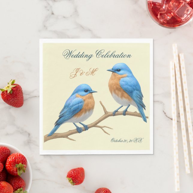 Ivory Pastel Lovebird Romantic Bluebirds Bröllop Pappersservett (Insitu)