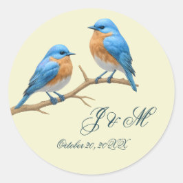 Ivory Pastel Lovebird Romantic Bluebirds Bröllop Runt Klistermärke