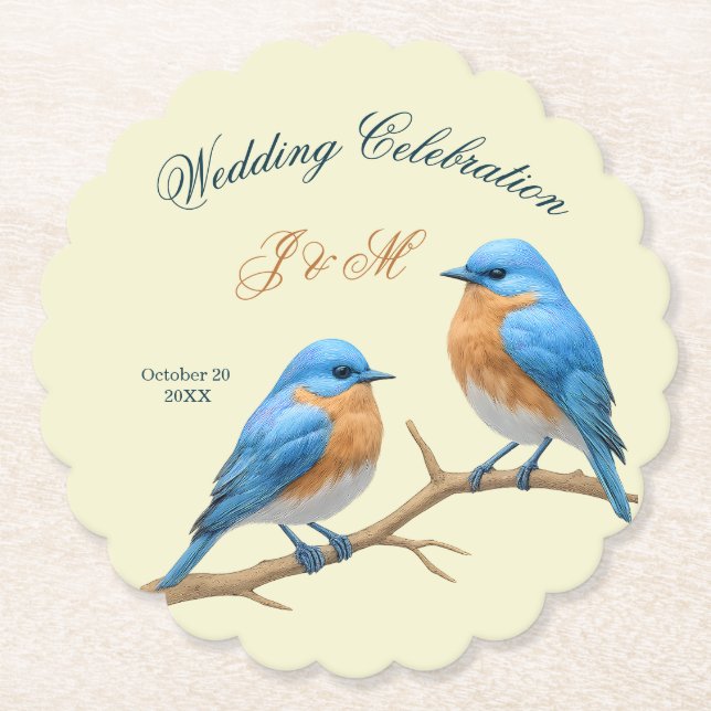 Ivory Pastel Lovebird Romantic Bluebirds Bröllop Underlägg Papper (Framsida)