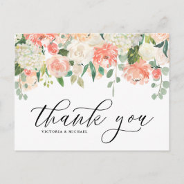 Ivory Peach Peony och Hydrangea Bröllop Tack Vykort