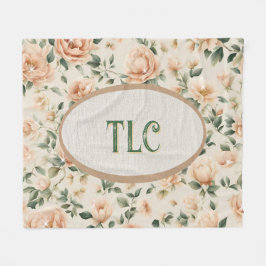 Ivory Peach Peony Sparkles Watercolor Monogram Fleecefilt