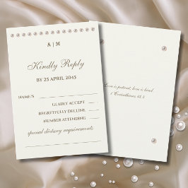 Ivory Pearl Christian Wedding RSVP Card  OSA Kort
