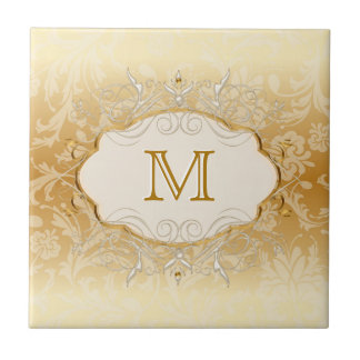 Ivory Pearl och Guld Monogram Kakelplatta