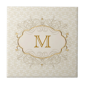 Ivory Pearl och Guld Monogram Kakelplatta