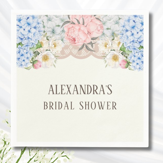 Ivory Peony Blue Hydrangea Bridal Shower Pappersservett (Skapare uppladdad)