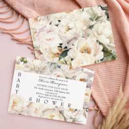 Ivory Peony Floral Neutral Baby Shower Inbjudningar