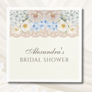 Ivory Peony Hydrangea Bridal Shower Paper Napkin Pappersservett