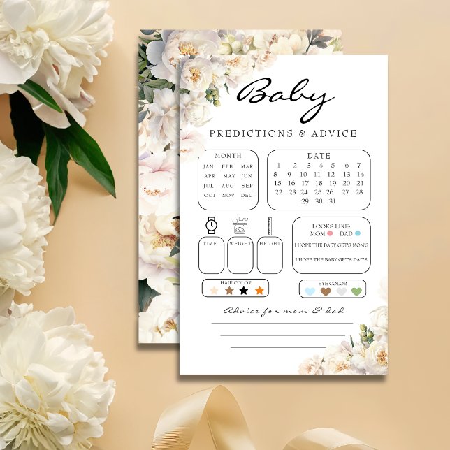Ivory Peony Neutral Baby Predictions Card (Skapare uppladdad)