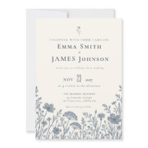 Ivory Periwinkle Wildflower Wedding Invitation