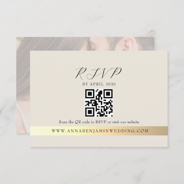 Ivory Photo QR Code Wedding OSA Kort (Fram/baksida)