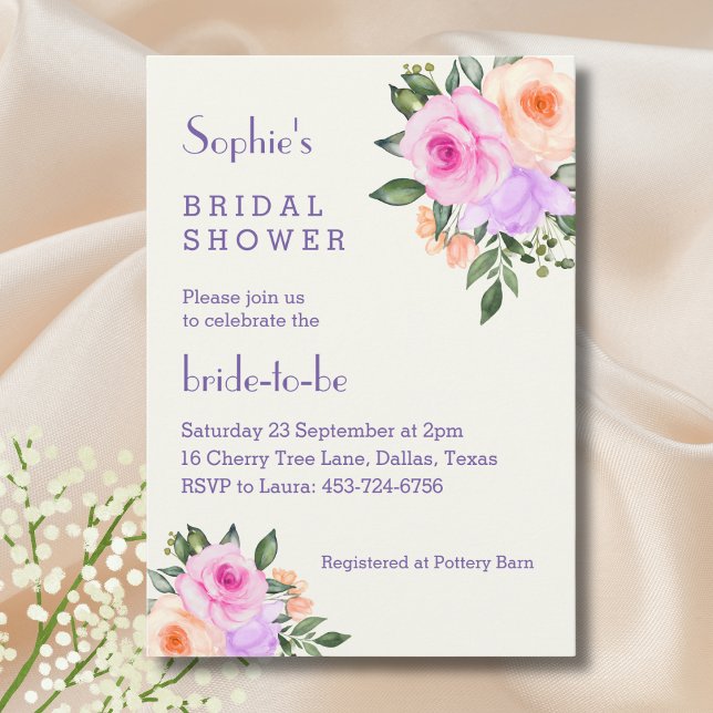 Ivory Pink Floral Roses Bridal Shower Inbjudningar (Skapare uppladdad)
